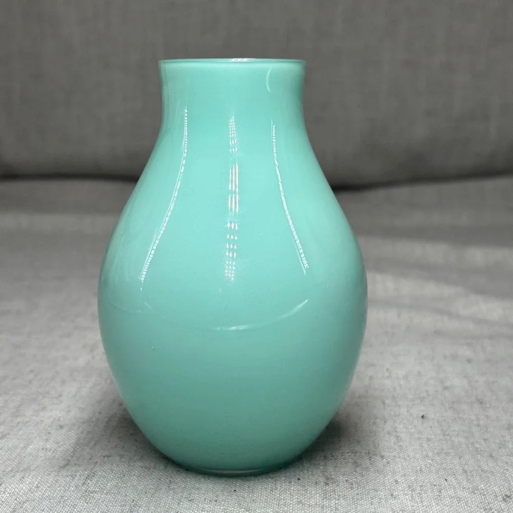 Carlo Moretti Murano Italy Turquoise Blue Orange Opaline Glass Vase MCM 5.25